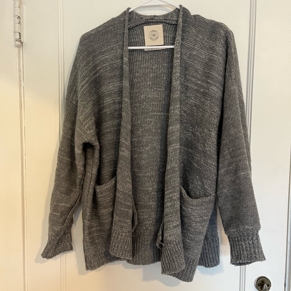 Urban Outfitters Colie Heather Grey Open-Front Knit Cardigan | Grey Sweater